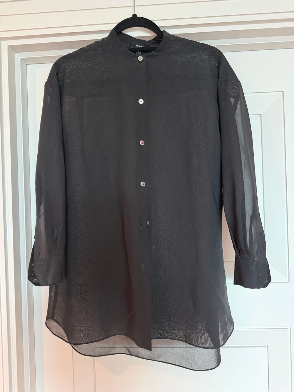 Theory Black Sheer Button-Front Blouse